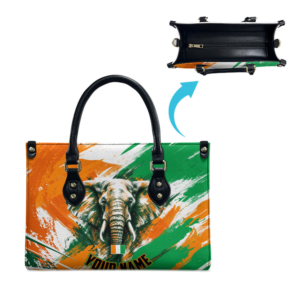 Personalized Ivory Coast Football Leather Bag Elephant Football Splatter Art