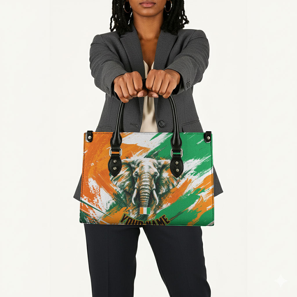 Personalized Ivory Coast Football Leather Bag Elephant Football Splatter Art