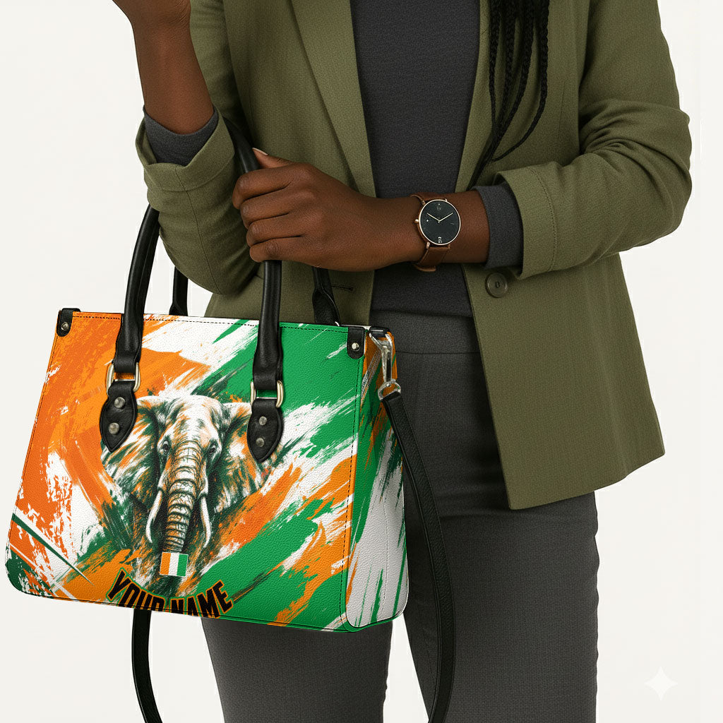 Personalized Ivory Coast Football Leather Bag Elephant Football Splatter Art