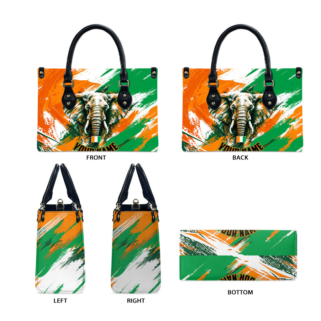 Personalized Ivory Coast Football Leather Bag Elephant Football Splatter Art