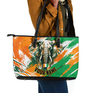 Personalized Ivory Coast Football Leather Tote Bag Elephant Football Splatter Art