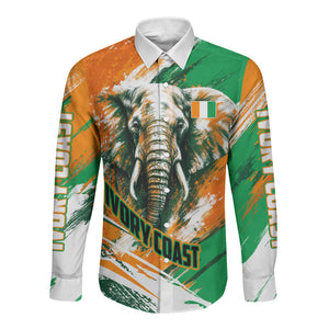 Personalized Ivory Coast Football Long Sleeve Button Shirt Elephant Football Splatter Art