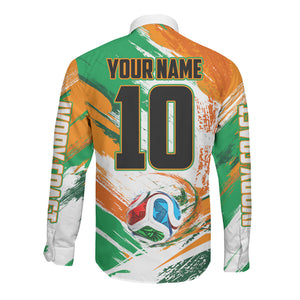 Personalized Ivory Coast Football Long Sleeve Button Shirt Elephant Football Splatter Art
