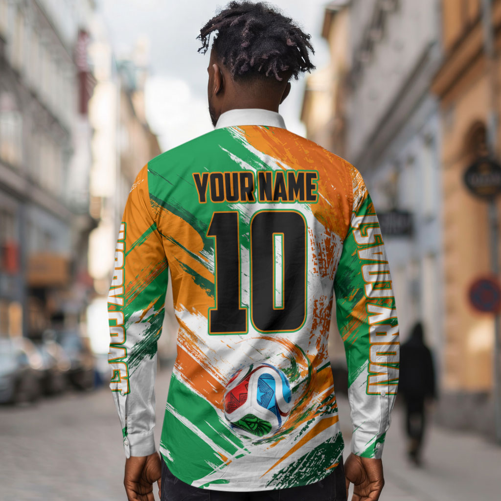 Personalized Ivory Coast Football Long Sleeve Button Shirt Elephant Football Splatter Art