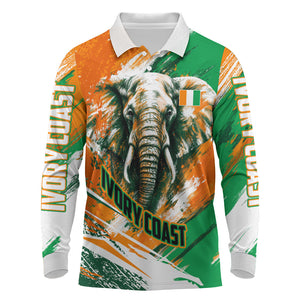 Personalized Ivory Coast Football Long Sleeve Polo Shirt Elephant Football Splatter Art