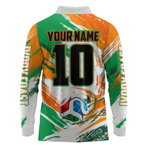 Personalized Ivory Coast Football Long Sleeve Polo Shirt Elephant Football Splatter Art
