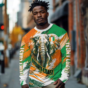 Personalized Ivory Coast Football Long Sleeve Shirt Elephant Football Splatter Art