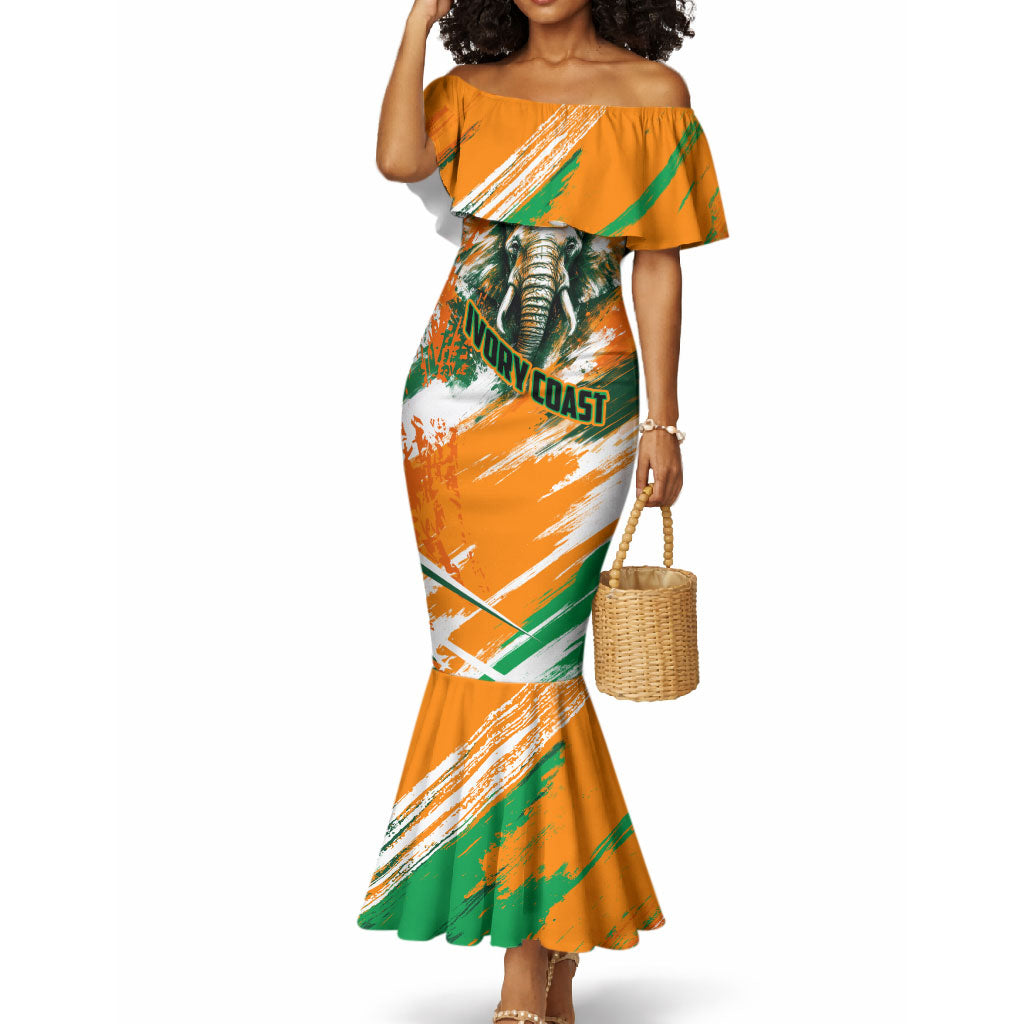 Personalized Ivory Coast Football Mermaid Dress Elephant Football Splatter Art