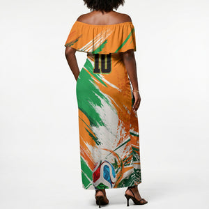 Personalized Ivory Coast Football Off Shoulder Maxi Dress Elephant Football Splatter Art