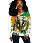 Personalized Ivory Coast Football Off Shoulder Sweater Elephant Football Splatter Art