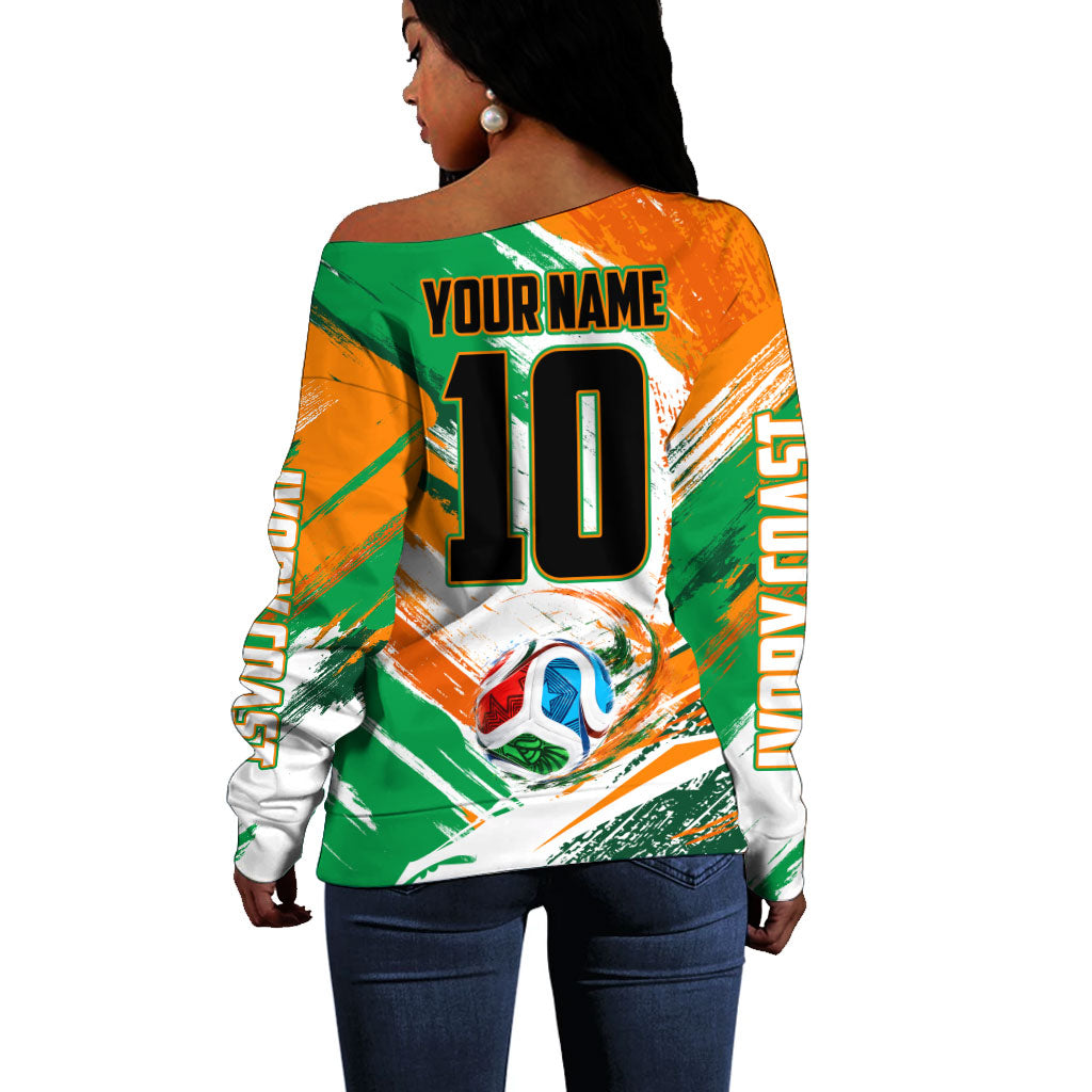 Personalized Ivory Coast Football Off Shoulder Sweater Elephant Football Splatter Art