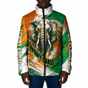 Personalized Ivory Coast Football Padded Jacket Elephant Football Splatter Art