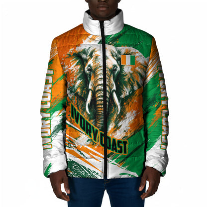 Personalized Ivory Coast Football Padded Jacket Elephant Football Splatter Art