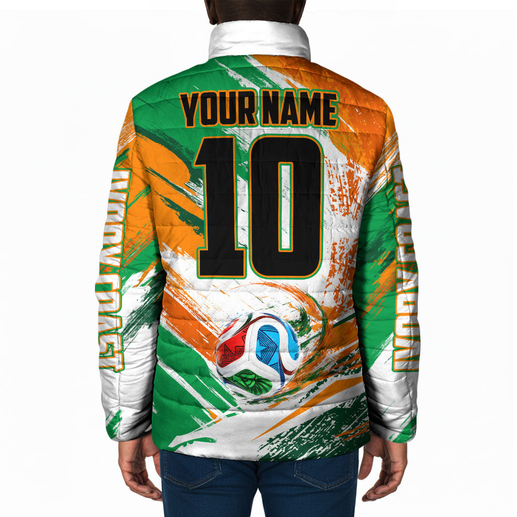 Personalized Ivory Coast Football Padded Jacket Elephant Football Splatter Art