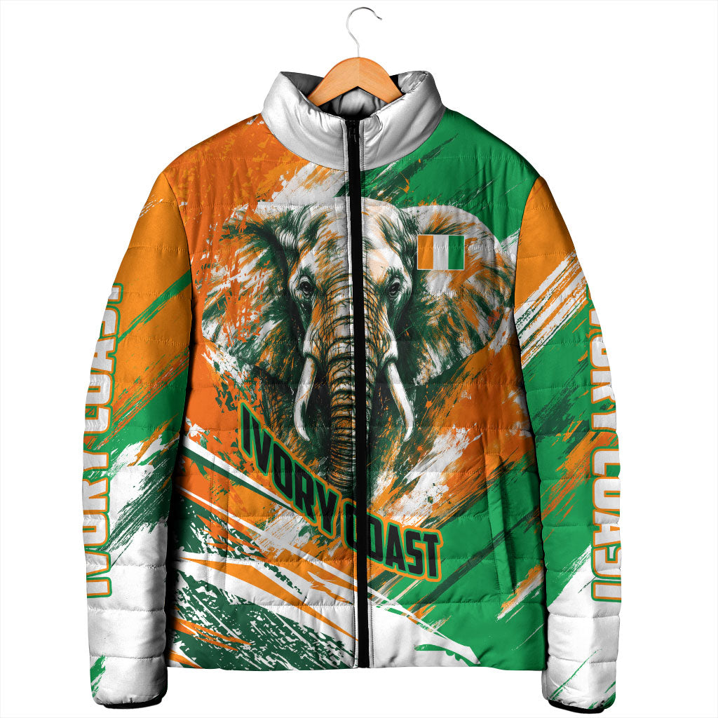Personalized Ivory Coast Football Padded Jacket Elephant Football Splatter Art