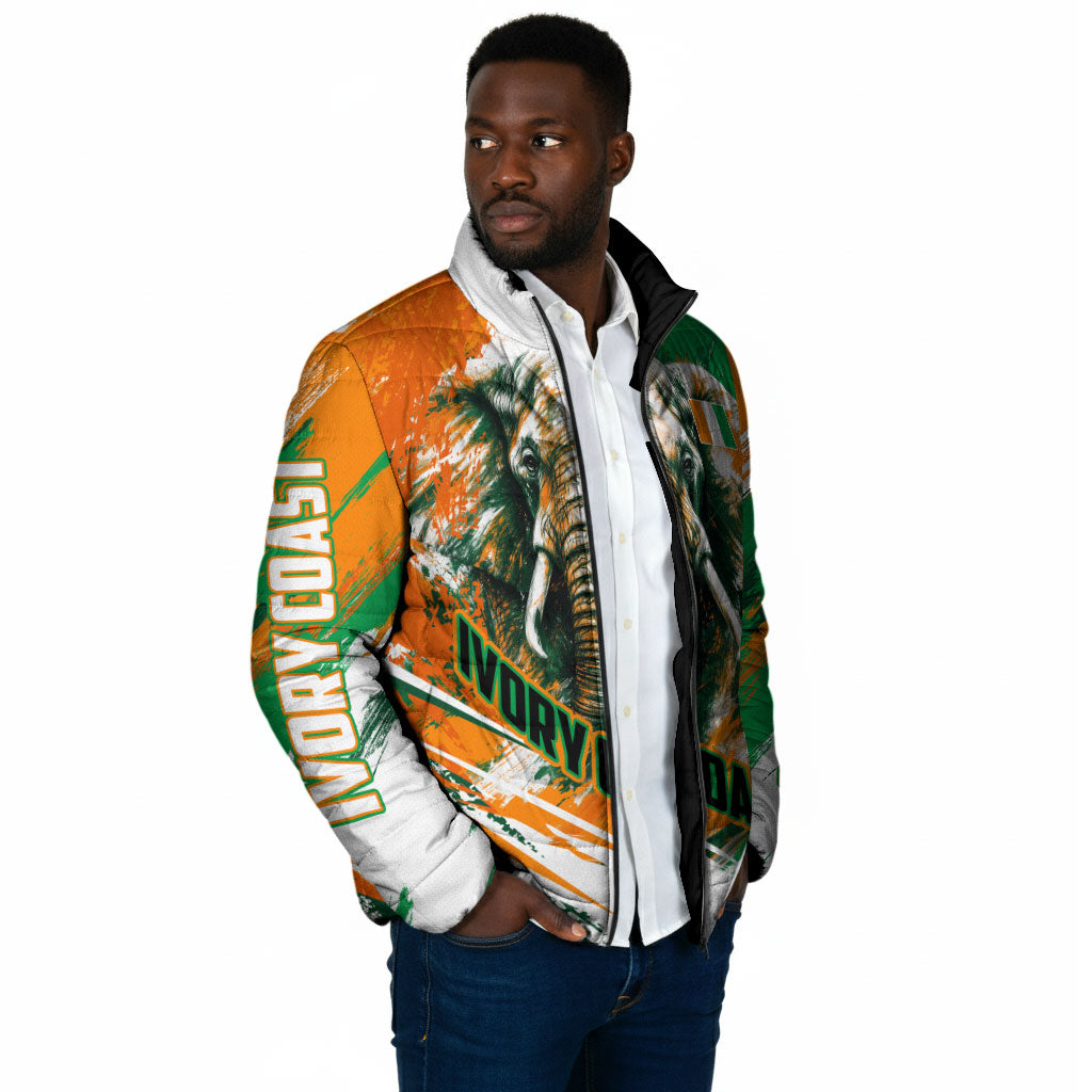 Personalized Ivory Coast Football Padded Jacket Elephant Football Splatter Art