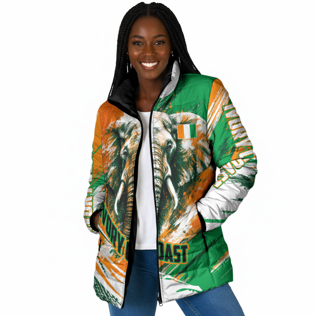 Personalized Ivory Coast Football Padded Jacket Elephant Football Splatter Art