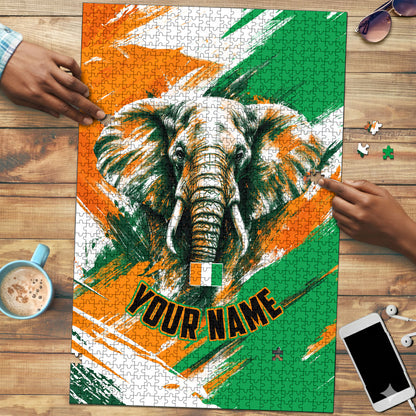 Personalized Ivory Coast Football Puzzle Elephant Football Splatter Art