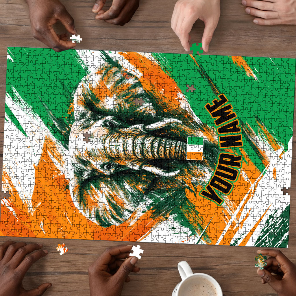Personalized Ivory Coast Football Puzzle Elephant Football Splatter Art