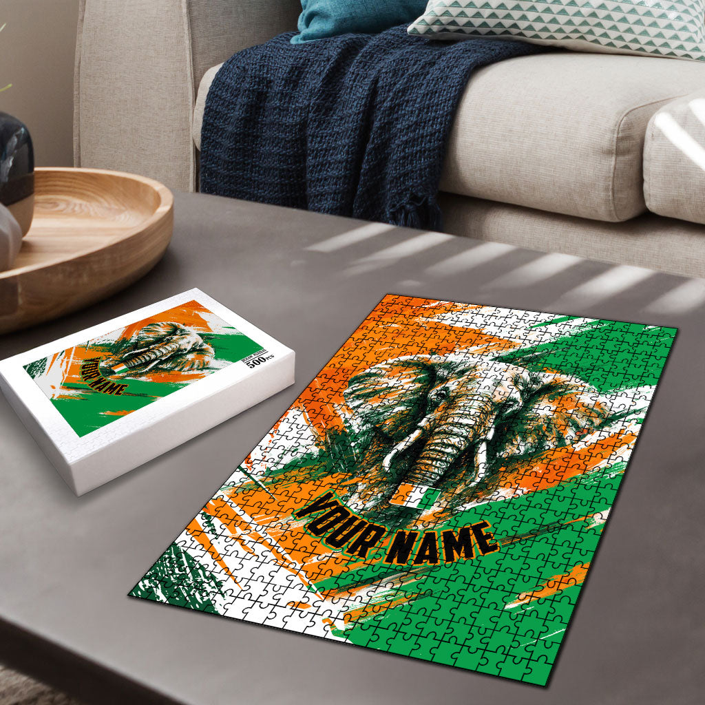 Personalized Ivory Coast Football Puzzle Elephant Football Splatter Art
