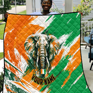 Personalized Ivory Coast Football Quilt Elephant Football Splatter Art