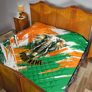 Personalized Ivory Coast Football Quilt Elephant Football Splatter Art