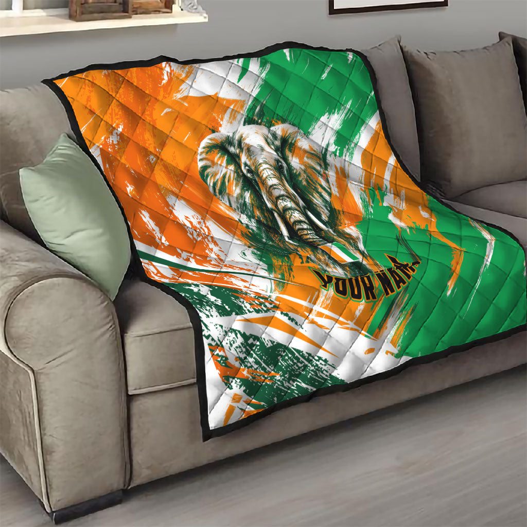 Personalized Ivory Coast Football Quilt Elephant Football Splatter Art