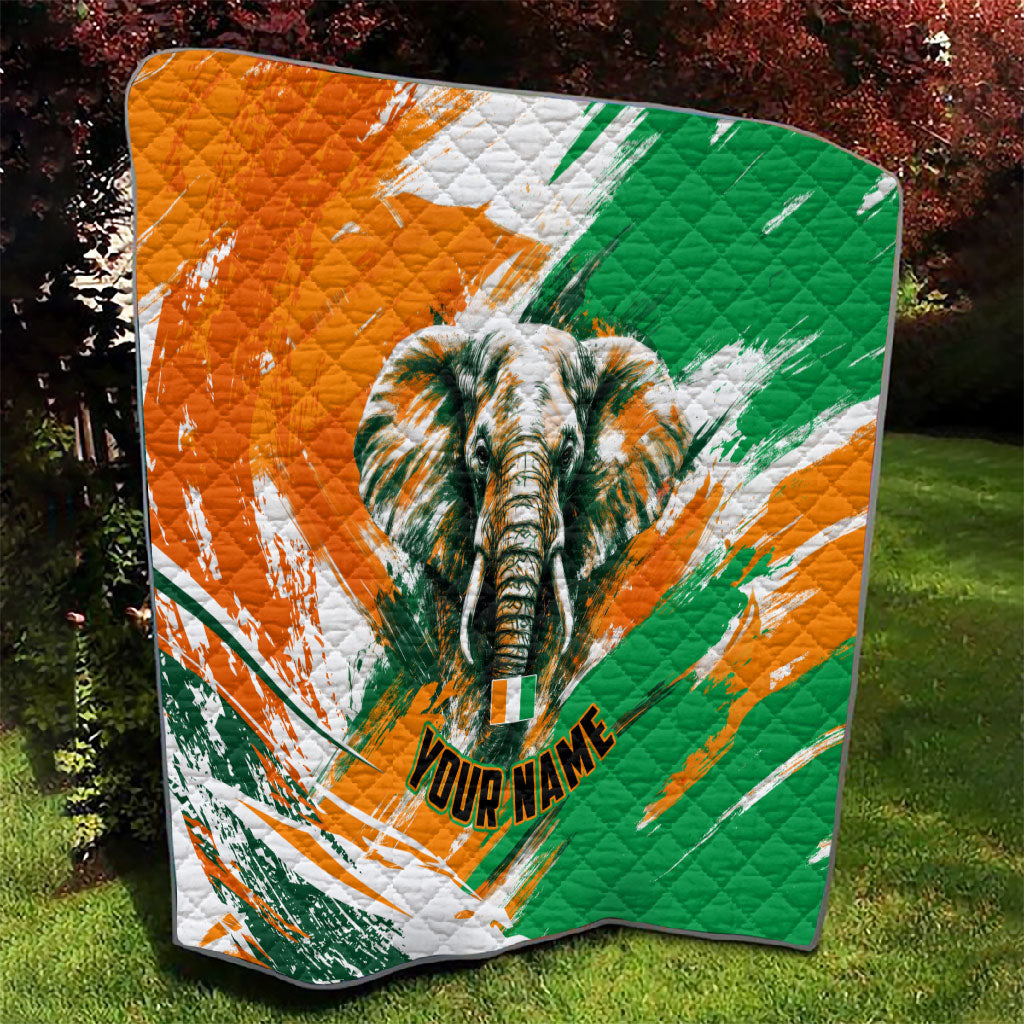 Personalized Ivory Coast Football Quilt Elephant Football Splatter Art