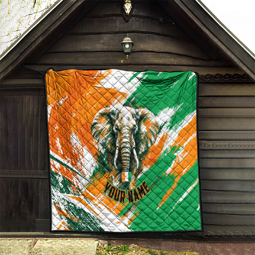 Personalized Ivory Coast Football Quilt Elephant Football Splatter Art