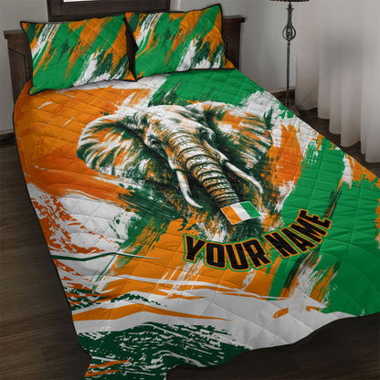 Personalized Ivory Coast Football Quilt Bed Set Elephant Football Splatter Art