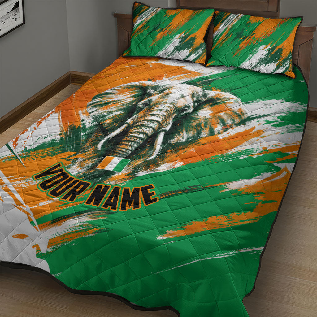 Personalized Ivory Coast Football Quilt Bed Set Elephant Football Splatter Art