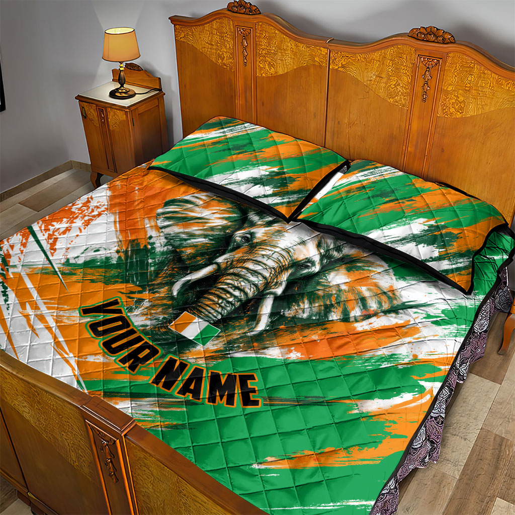 Personalized Ivory Coast Football Quilt Bed Set Elephant Football Splatter Art