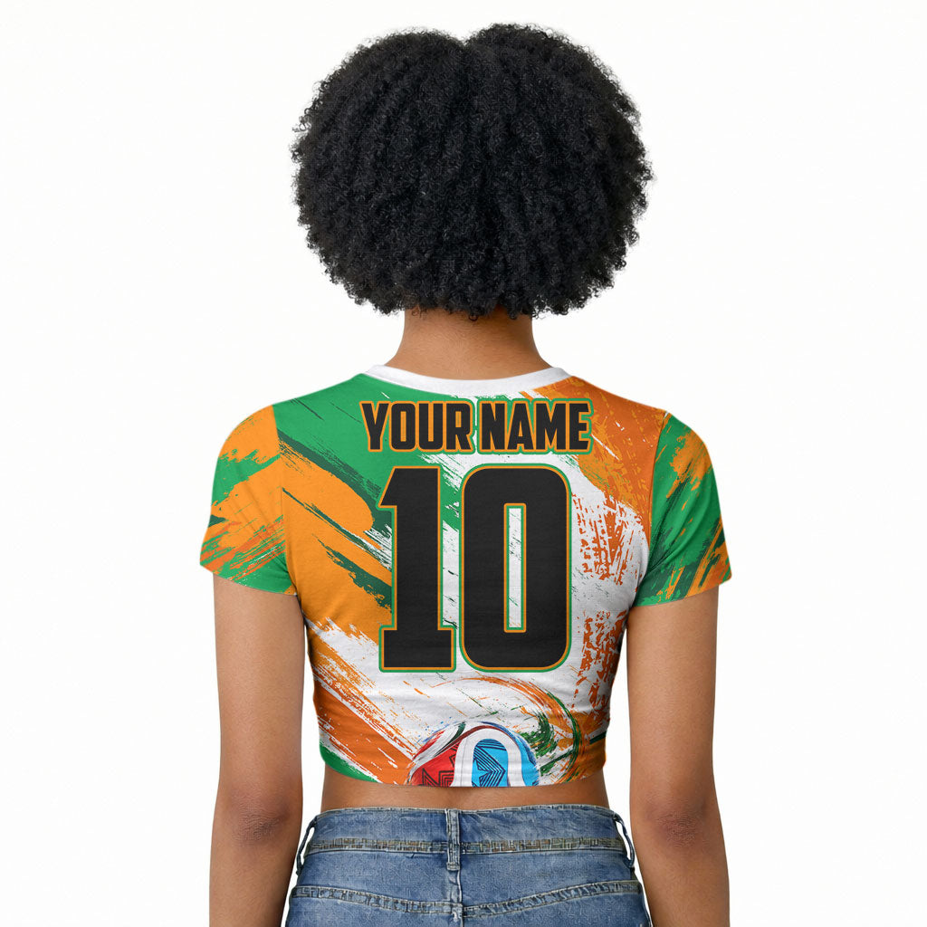 Personalized Ivory Coast Football Raglan Cropped T shirt Elephant Football Splatter Art
