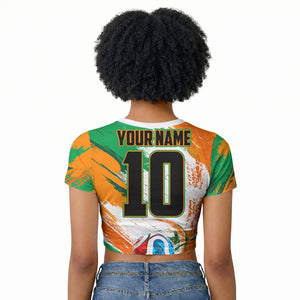 Personalized Ivory Coast Football Raglan Cropped T shirt Elephant Football Splatter Art