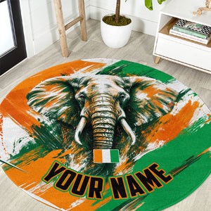 Personalized Ivory Coast Football Round Carpet Elephant Football Splatter Art