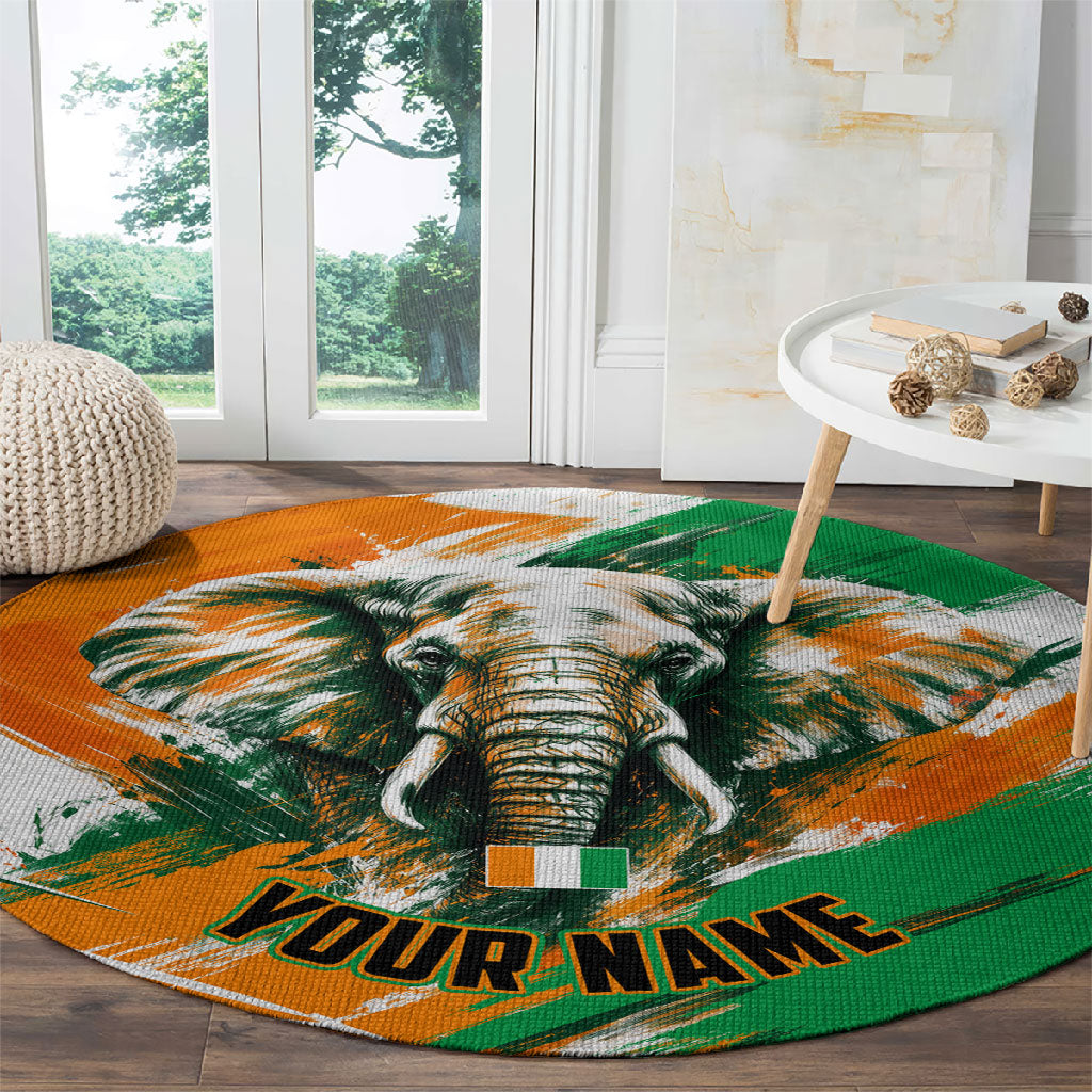 Personalized Ivory Coast Football Round Carpet Elephant Football Splatter Art