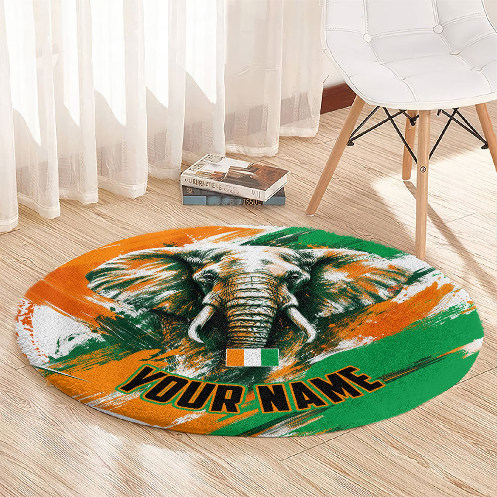 Personalized Ivory Coast Football Round Carpet Elephant Football Splatter Art
