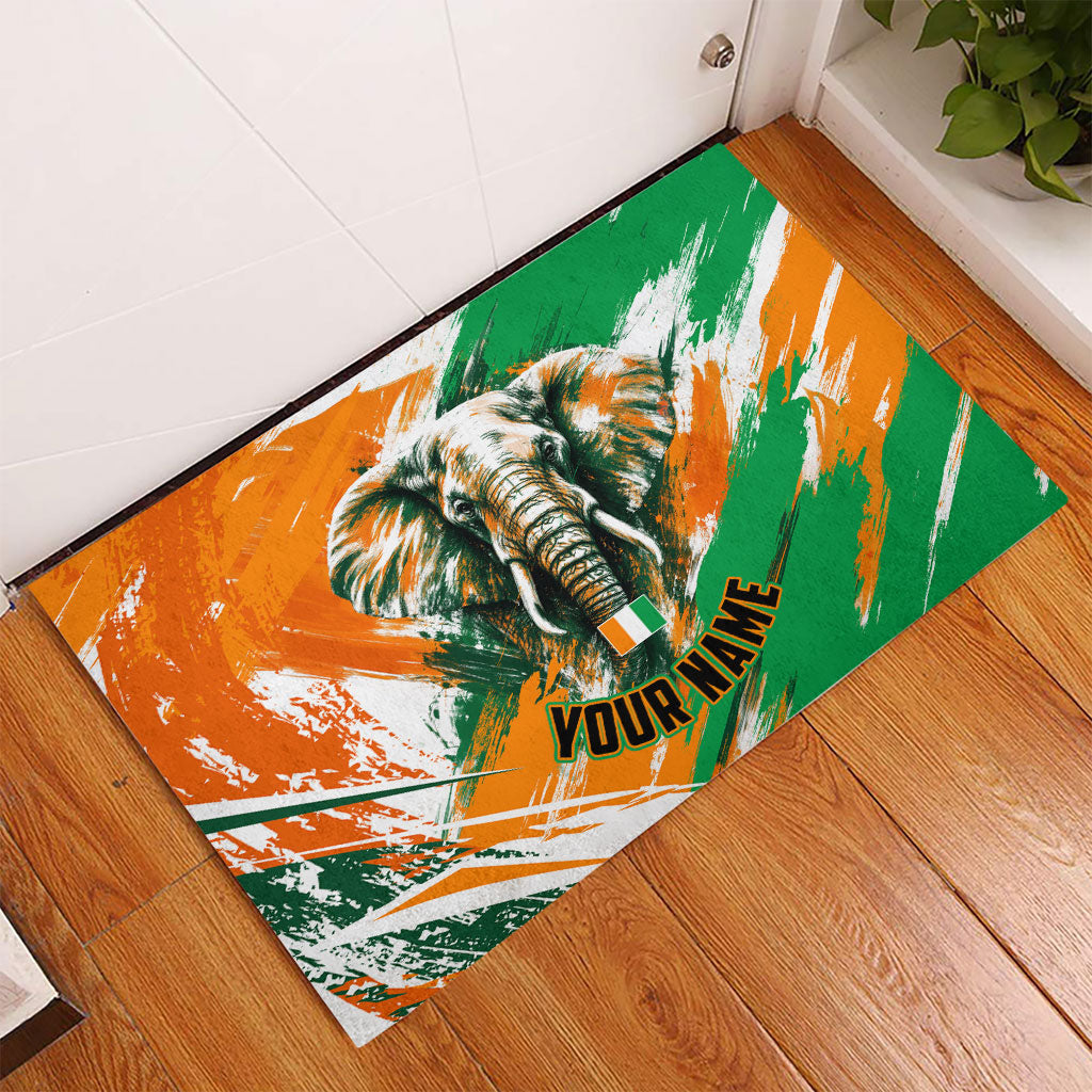 Personalized Ivory Coast Football Rubber Doormat Elephant Football Splatter Art
