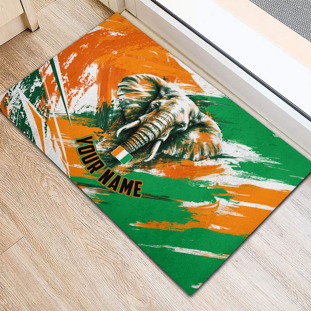 Personalized Ivory Coast Football Rubber Doormat Elephant Football Splatter Art