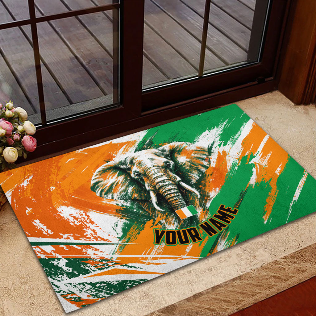 Personalized Ivory Coast Football Rubber Doormat Elephant Football Splatter Art