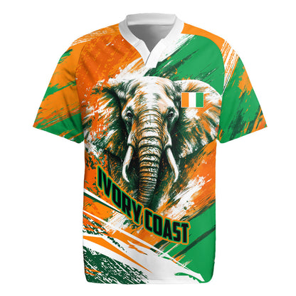 Personalized Ivory Coast Football Rugby Jersey Elephant Football Splatter Art