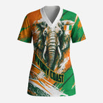 Personalized Ivory Coast Football Scrub Top Elephant Football Splatter Art