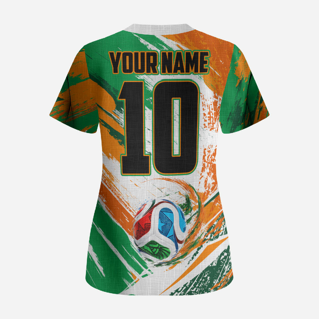 Personalized Ivory Coast Football Scrub Top Elephant Football Splatter Art