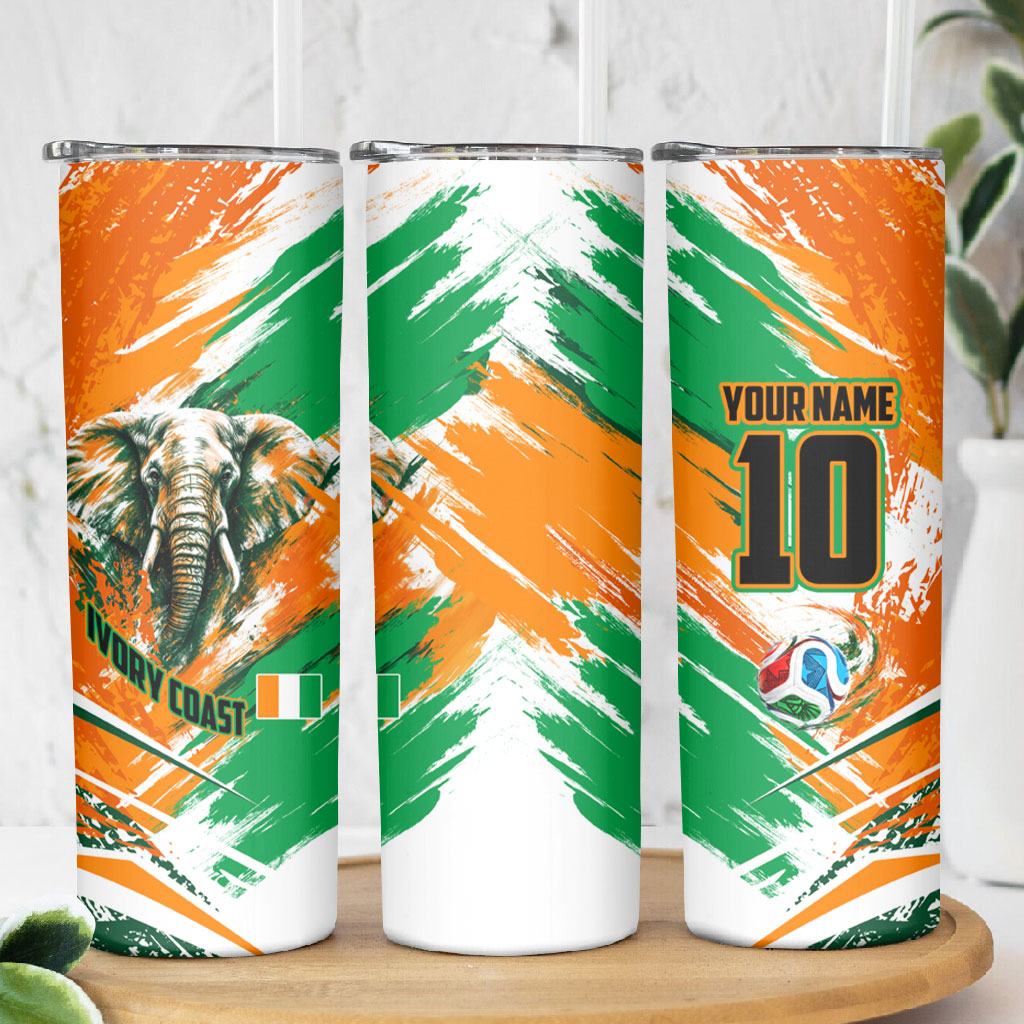 Personalized Ivory Coast Football Skinny Tumbler Elephant Football Splatter Art