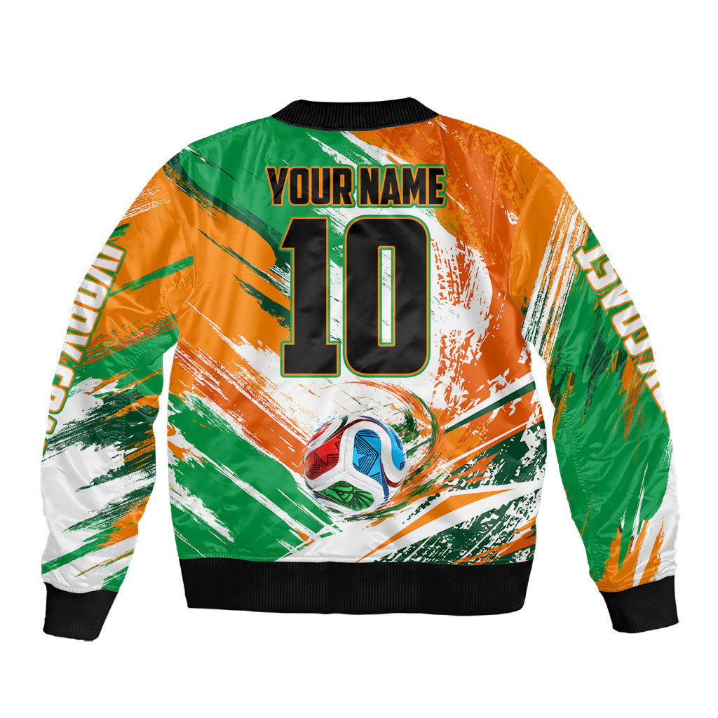 Personalized Ivory Coast Football Sleeve Zip Bomber Jacket Elephant Football Splatter Art