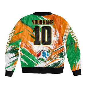 Personalized Ivory Coast Football Sleeve Zip Bomber Jacket Elephant Football Splatter Art