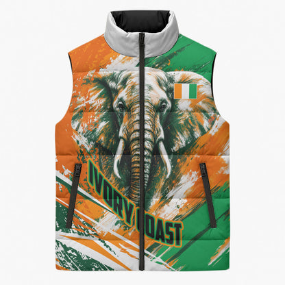 Personalized Ivory Coast Football Sleeveless Puffer Jacket Elephant Football Splatter Art