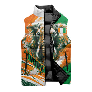 Personalized Ivory Coast Football Sleeveless Puffer Jacket Elephant Football Splatter Art