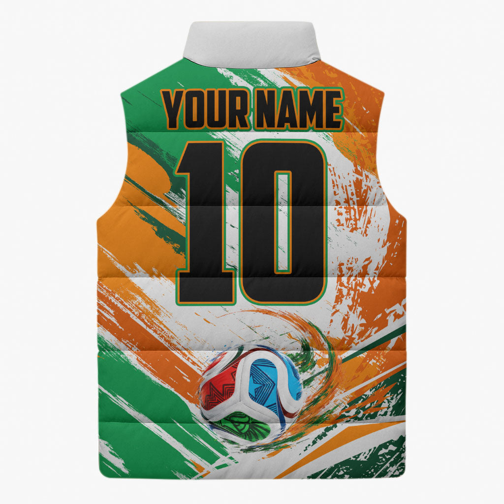 Personalized Ivory Coast Football Sleeveless Puffer Jacket Elephant Football Splatter Art