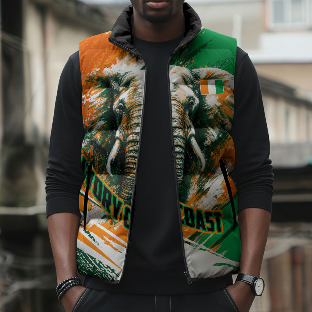 Personalized Ivory Coast Football Sleeveless Puffer Jacket Elephant Football Splatter Art